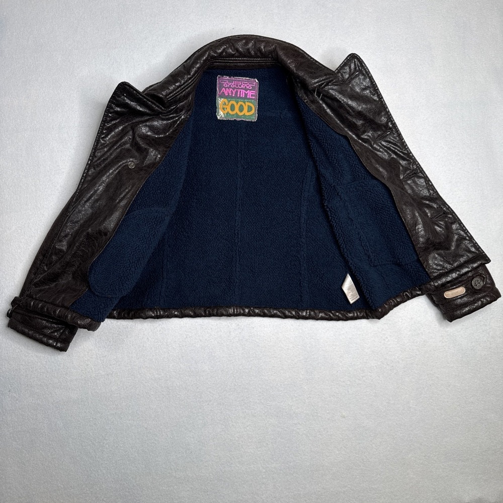 Custo Barcelona Growing Brown Faux Leather Fleece Lined Jacket Youth Size 10 - Picture 7 of 12